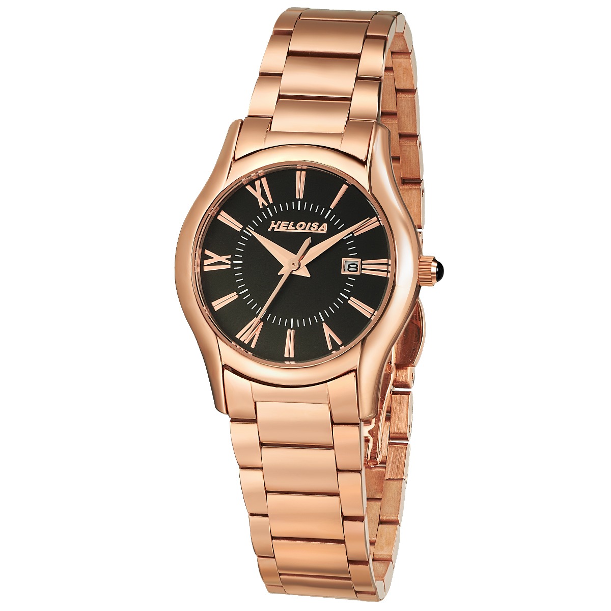 Rose Gold Stainless Steel Black Round Dial Watch For Women – Heloisa ...
