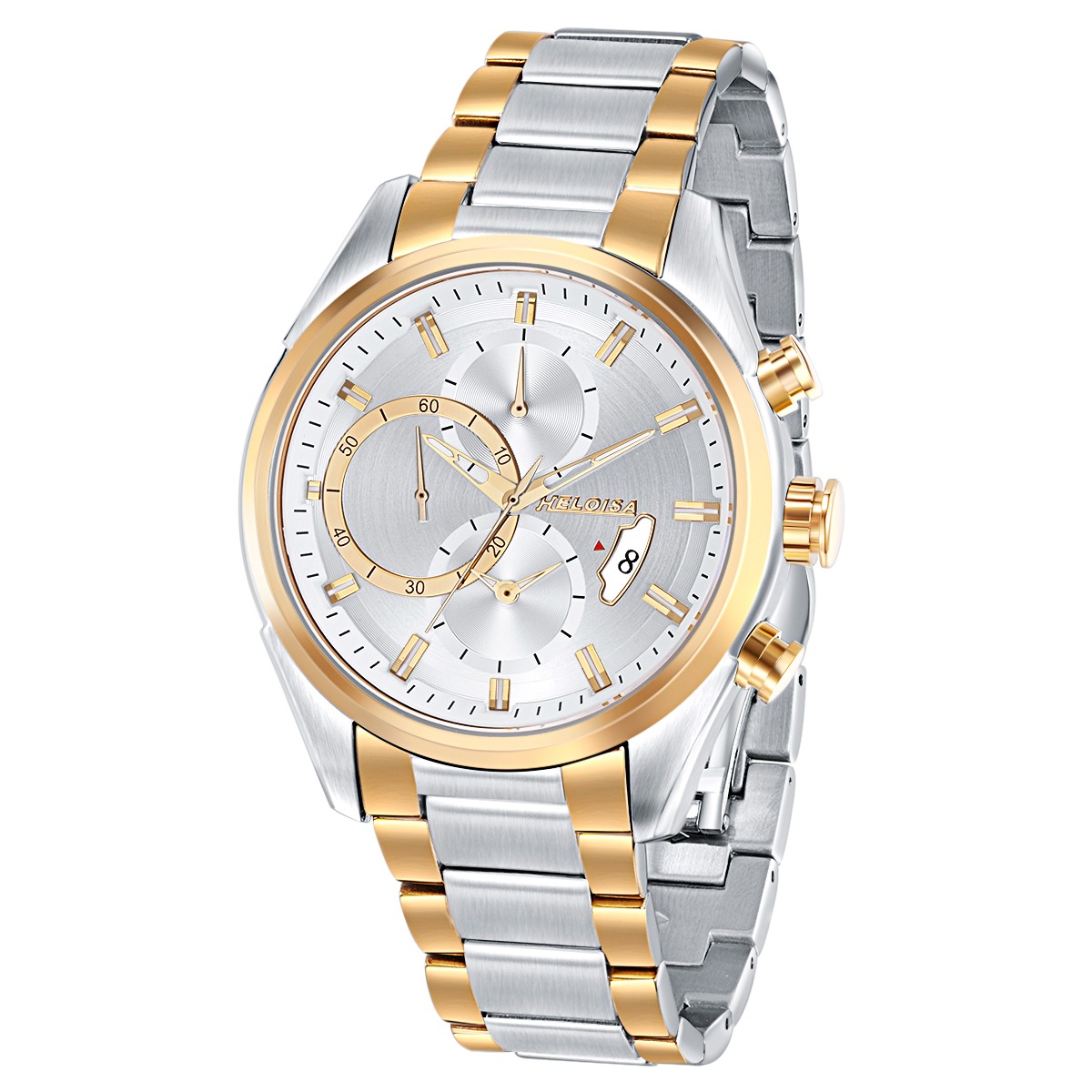 Dual Tone Stainless Steel with Silver Dial Chronos Watch For Men ...